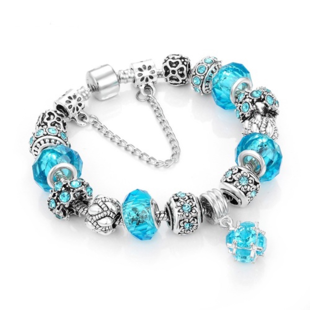 European Charm Bracelet Blue & Silver NEW